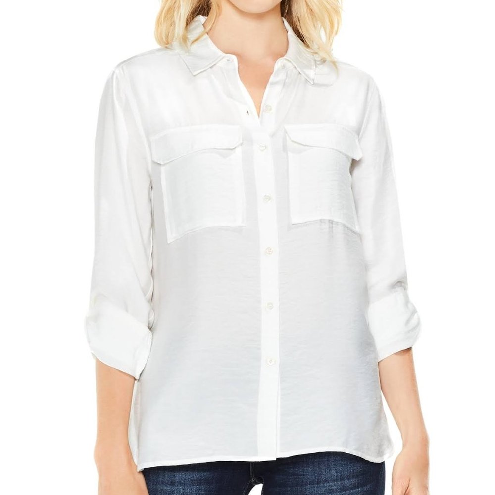 NEW Vince Camuto Abree Utility Style Blouse, Button Down Workwear, Medium